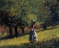 Mädchen mit einem Heurechen Realismus Maler Winslow Homer 